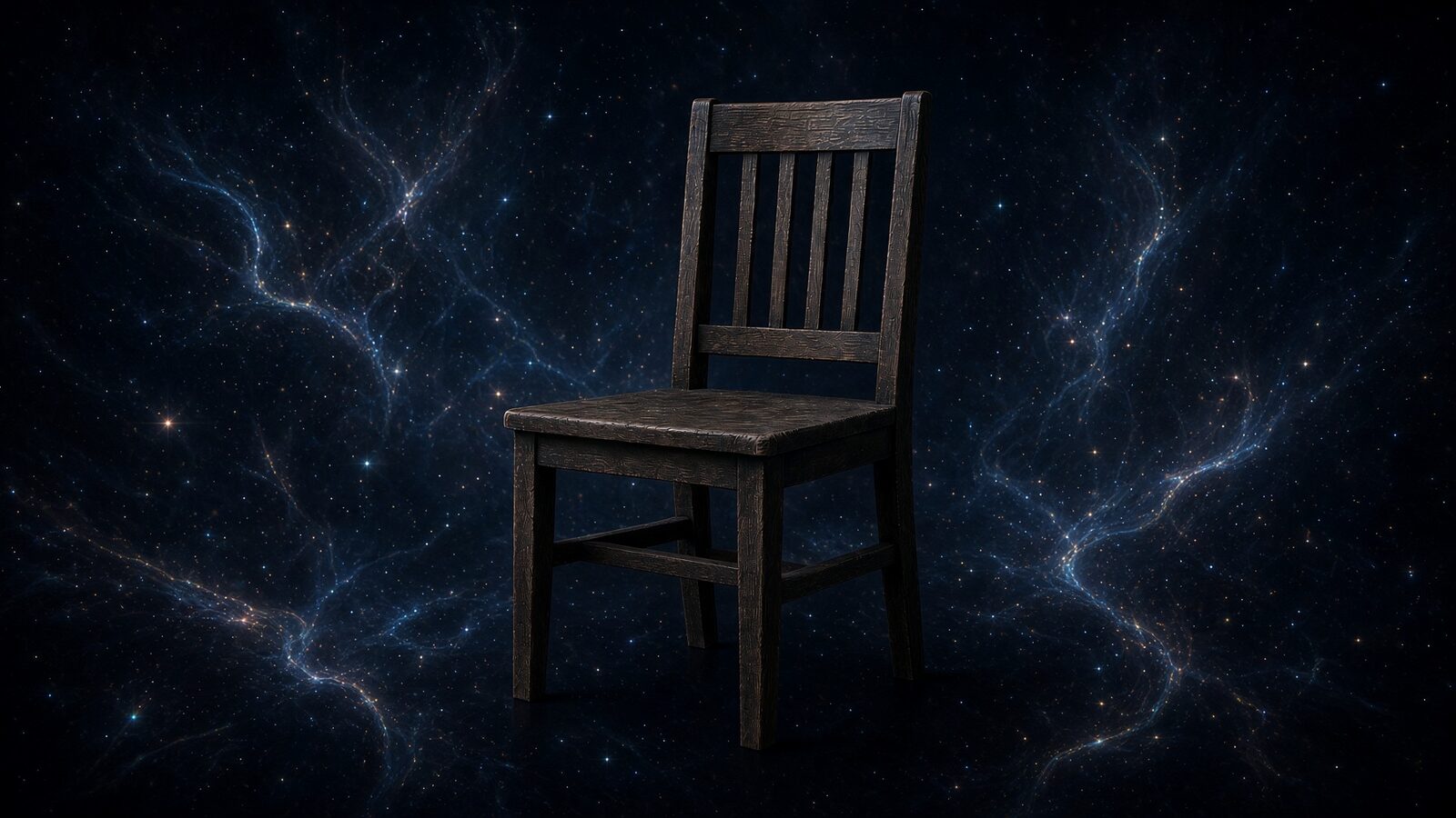 A dark wooden chair in a field of stars